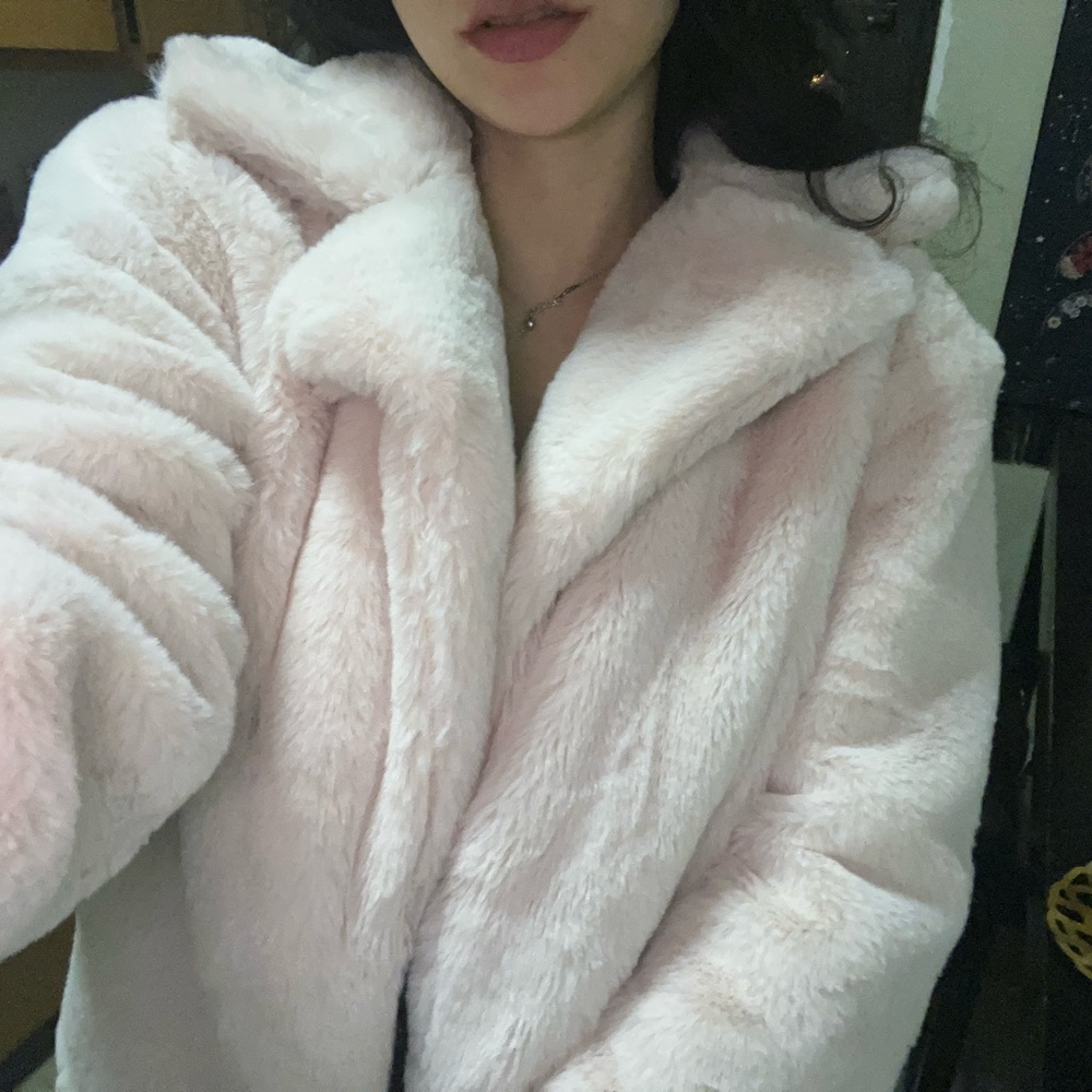 Light pink faux fur coat